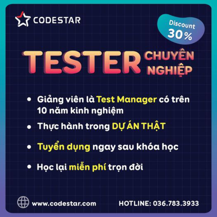 Khoá học Tester dành cho người mới bắt đầu từ cơ bản - nâng cao tại Codestar