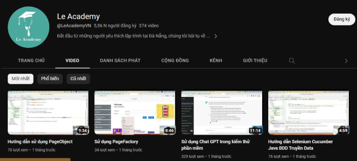 Le Academy - kênh Youtube cung cấp giáo trình tự học tester Online